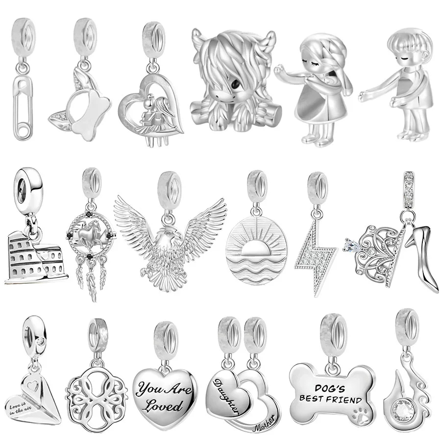 Authentic Elegant Crown Heels，Road of life Boy&Girl Dangle Charm Beads Fit Original Pandora 925 Silver Bracelet DIY Jewelry Gift