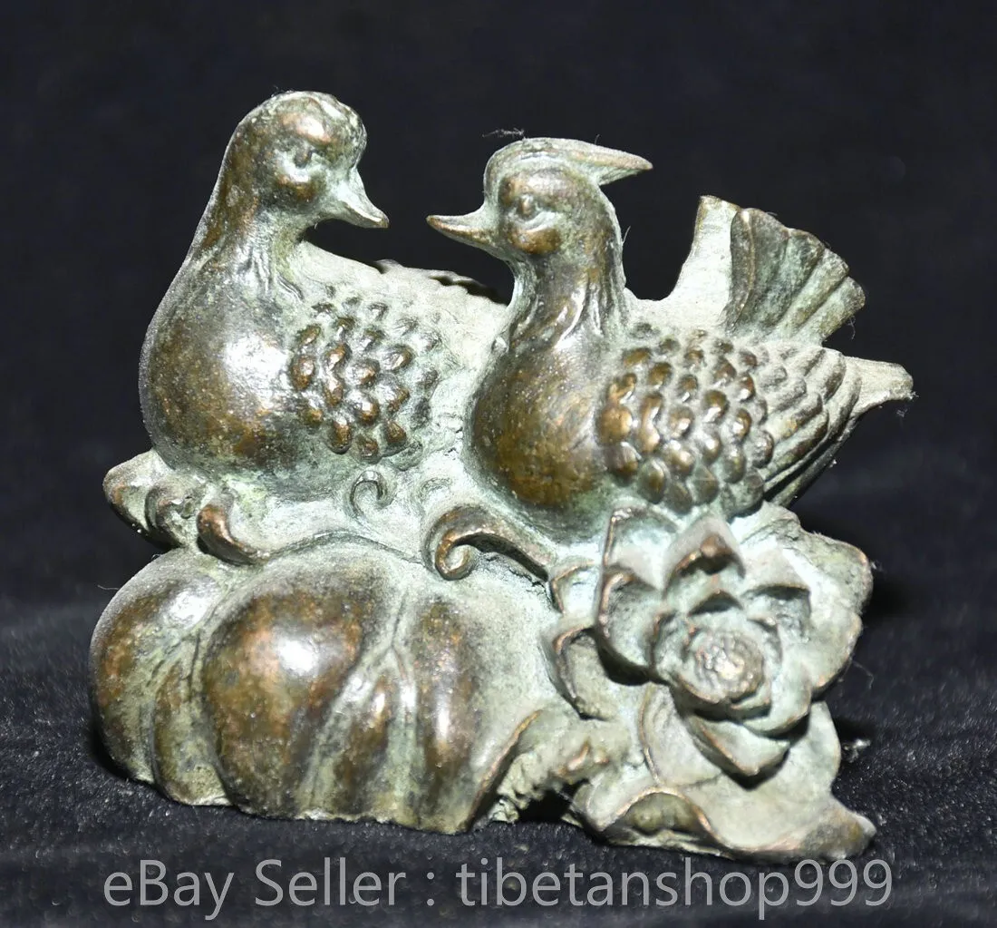 

.4 inch rare ancient Chinese bronze dynasty palace flower mandarin duck bird statue -
