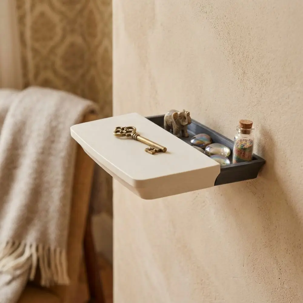 3D Printed Hidden Compartment Wall Shelf Plastic Rectangular Floating Wall Mount Shelf Artistic Slide Open