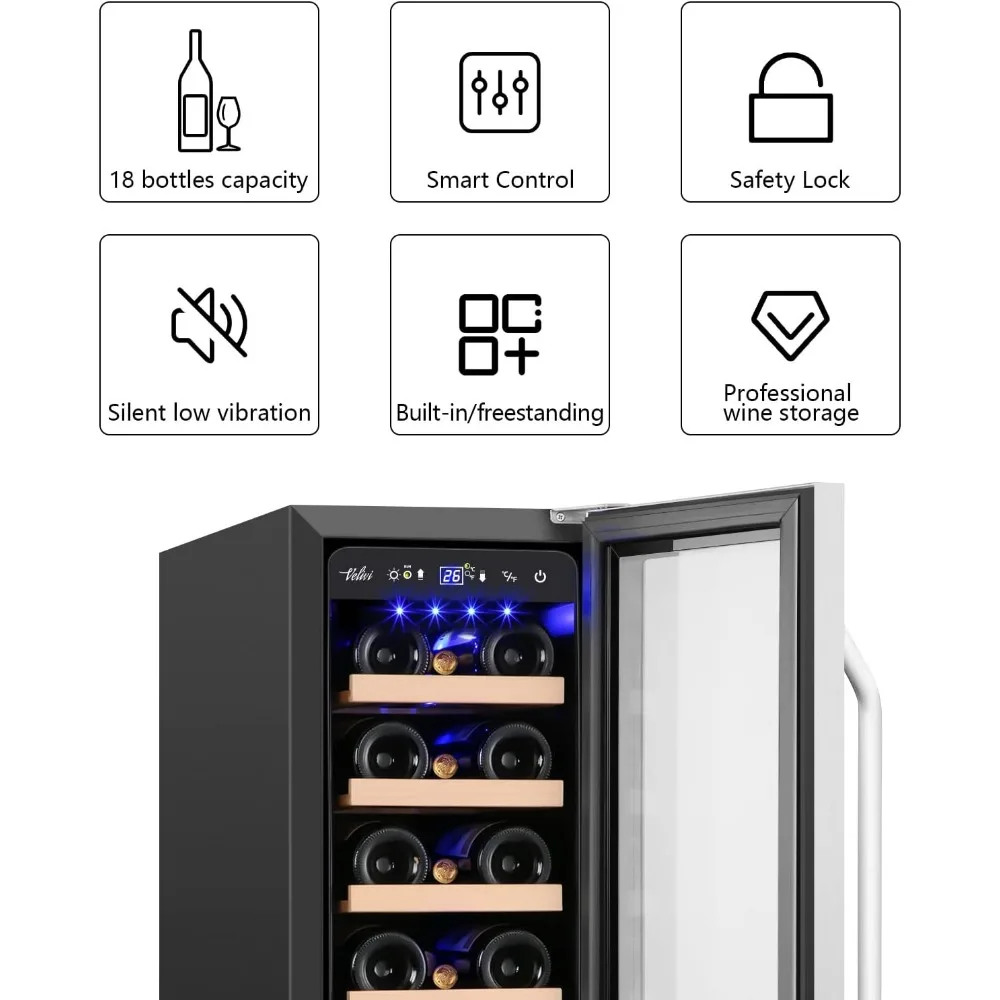 12 Inch Wine Refrigerator, 18 Bottles Wines Cooler with Upgraded Compressor, 41-72F, Fits Large Wine Bottles, Mini Wines Fridge