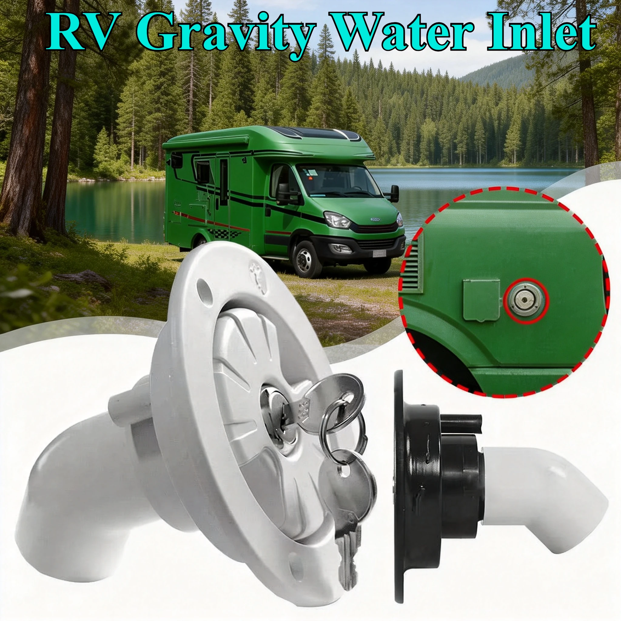 

For RV Camper Trailer Boat Caravan White Gravity Water Inlet With Lock Tank Filling Port Waterway System Leak-Proof Anti-Rust HD