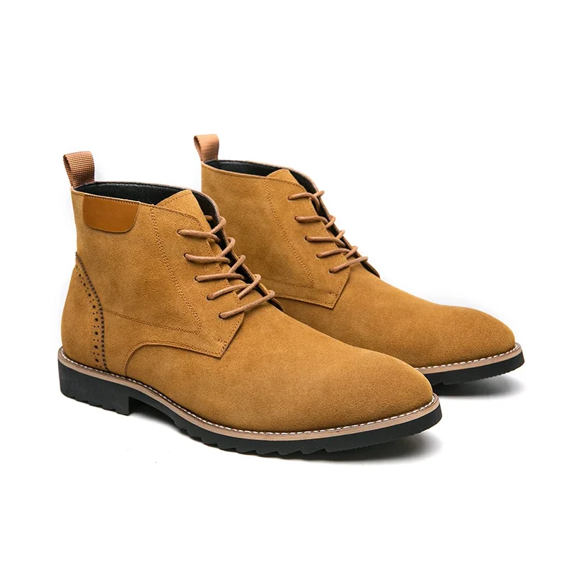 

New Brand High Quality Cow Suede Leather Men Boots Men Business Casual High Top Leather Shoes Autumn Winter Plush Men Shoes
