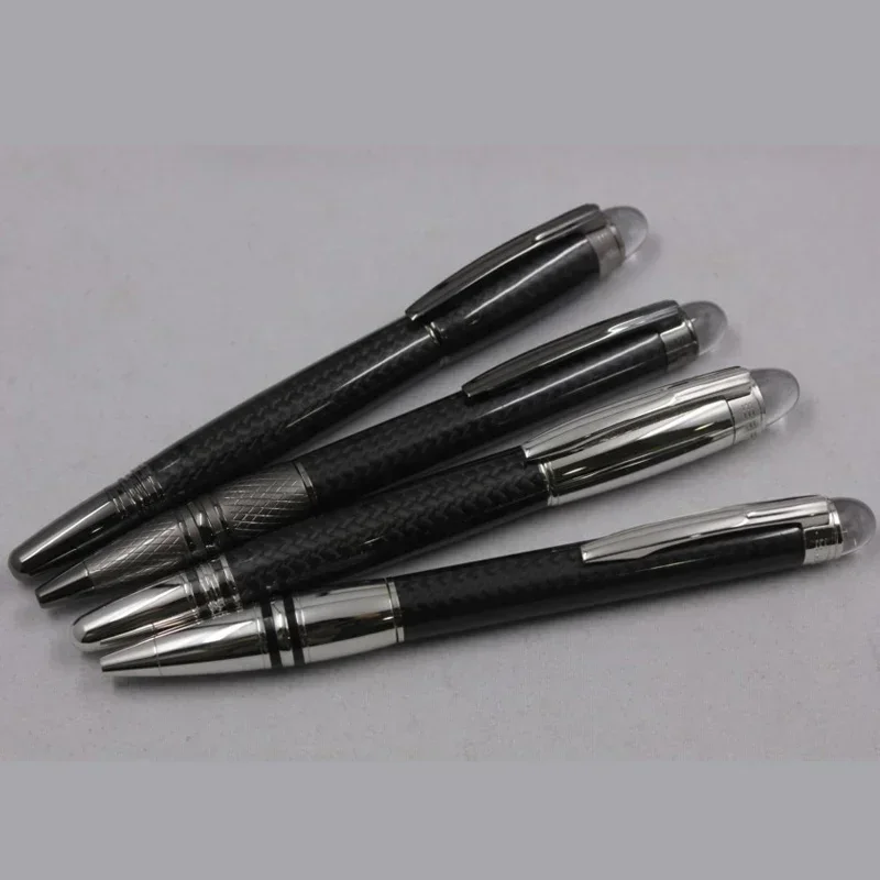 

Luxury Black Carbon Fiber Roller Ball Ballpoint Pens with Crystal Head Stationery Office Business Write Gift Pen