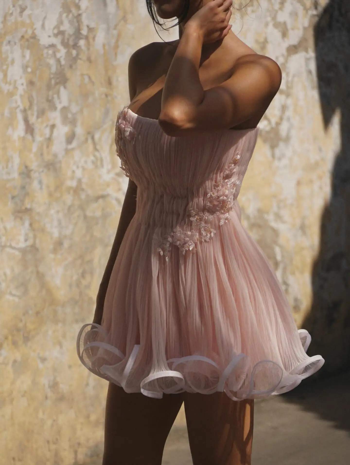 우아하고 로맨틱한 여성용 스트랩리스 미니 드레스, 플로럴 레이스 자수 핑크 누드 보헤미안 여름 파티 드레스, 2026년 핫세일