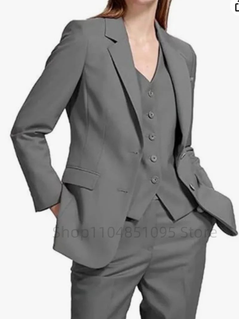 Picture 7: Gray Women's Suit Blazer Vest Pants 3 Piece For Office Work Slim Fit Burgundy Jacket Sets Formal Wedding Business Clothing