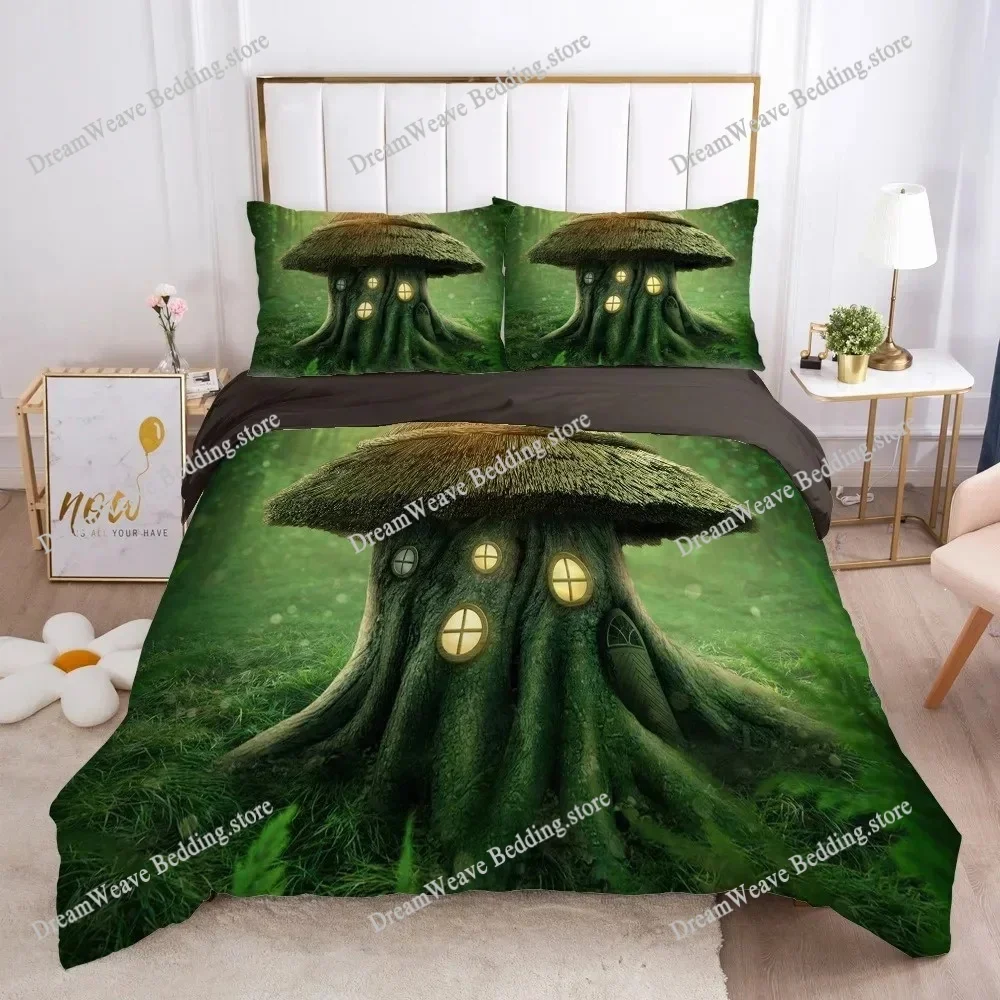 Cartoon Firefly Duvet Cover KingQueen Size,Natural Forest Animals Theme Bedding Set for Boys Dark Green Polyester Quilt Cover
