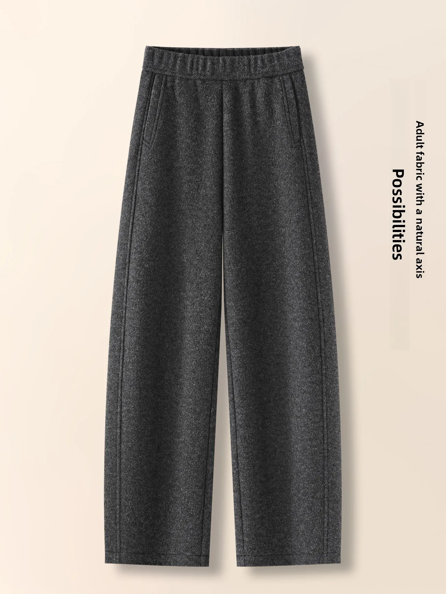 High Waist Wide Leg Woolen Knife Pants Women's Autumn Winter Loose Fleece Lined Casual Banana Pants Comfortable Soft Polyester