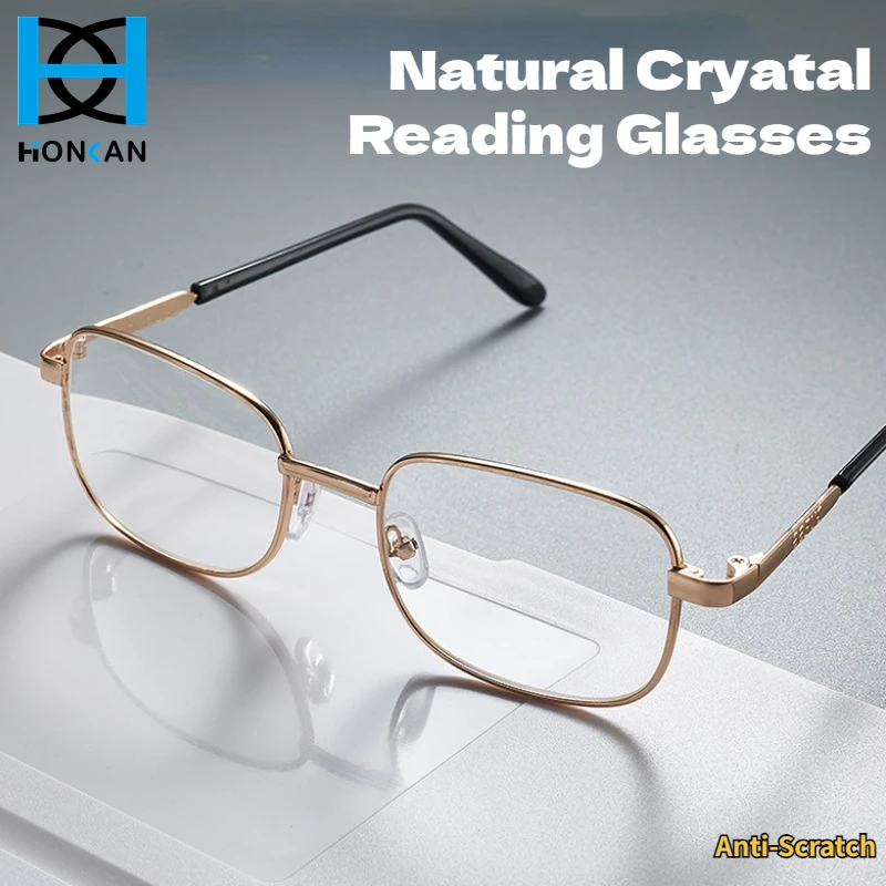

Business Real Glass Lens Reading Glasses Men Women Anti Blue Light Square Presbyopic Glasses Anti-Scratch Foldable Eyewear Case