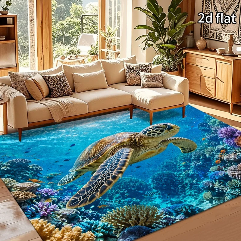 Underwater Shark School Blue Ocean Large Area Rug, Realistic Marine Animal Non-slip Waterproof Rug for Outdoor Patio Living Room