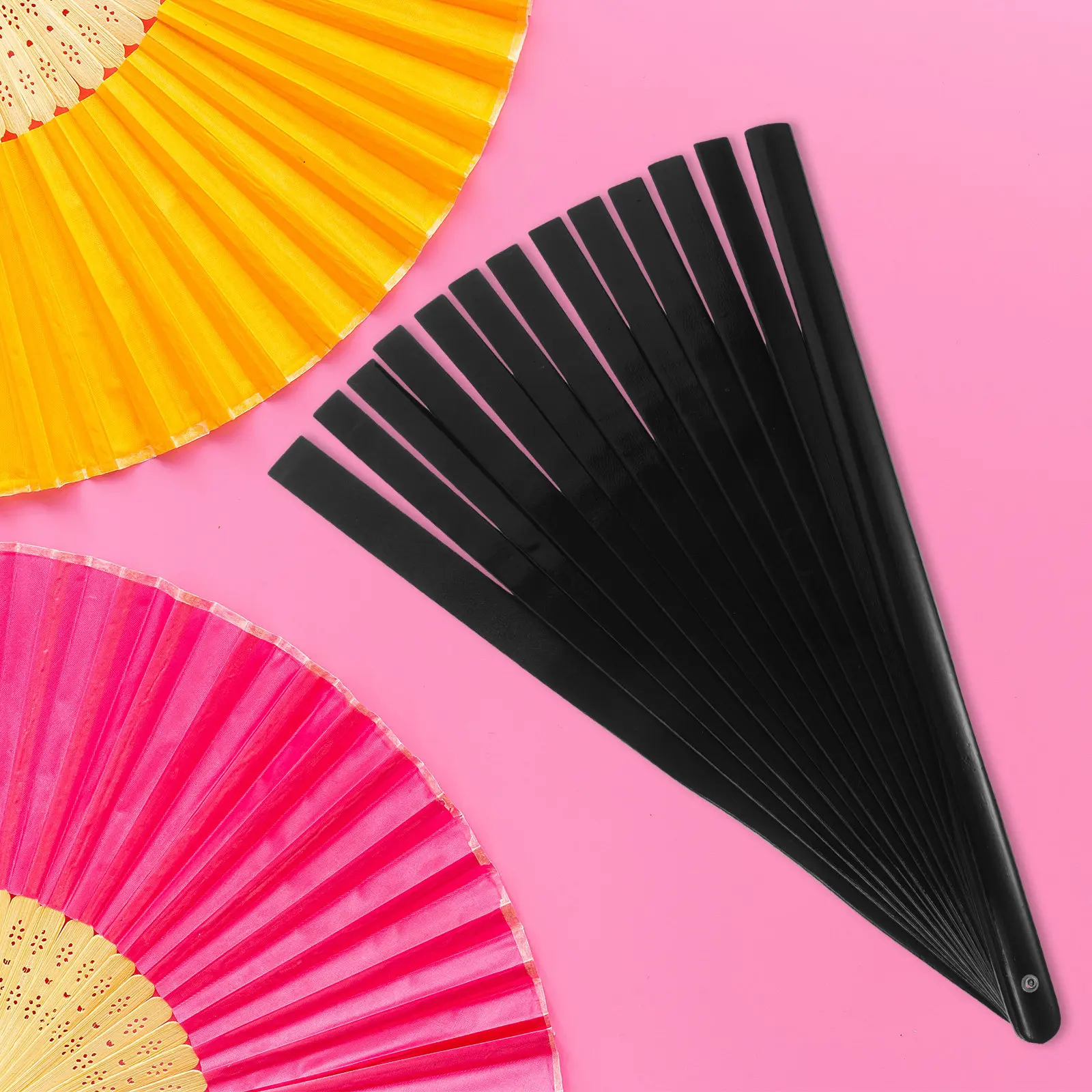 Bamboo Folding Fan Frame Wood Ribs Foldable Handheld Fan Craft Frame for DIY Art Display Home Decoration Black