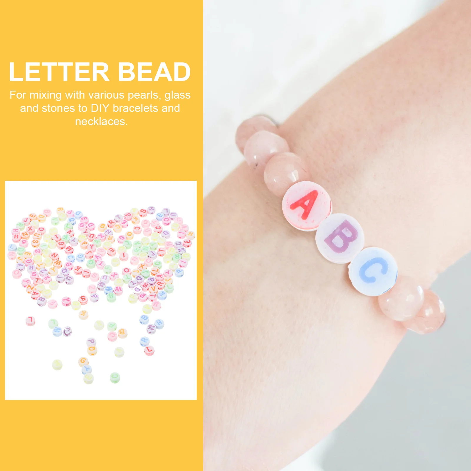 200 Uds. Cuentas redondas coloridas de 7Mm con letras talladas en ambos lados, ideales para hacer joyería DIY, mezcladas con espaciadores de piedras de vidrio