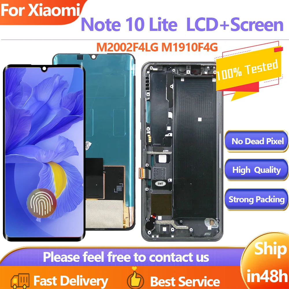 

6.47'' Ori Display Screen for Xiaomi Mi Note 10 Lite M2002F4LG Lcd Display Digital Touch Screen Replacement with Fingerprint