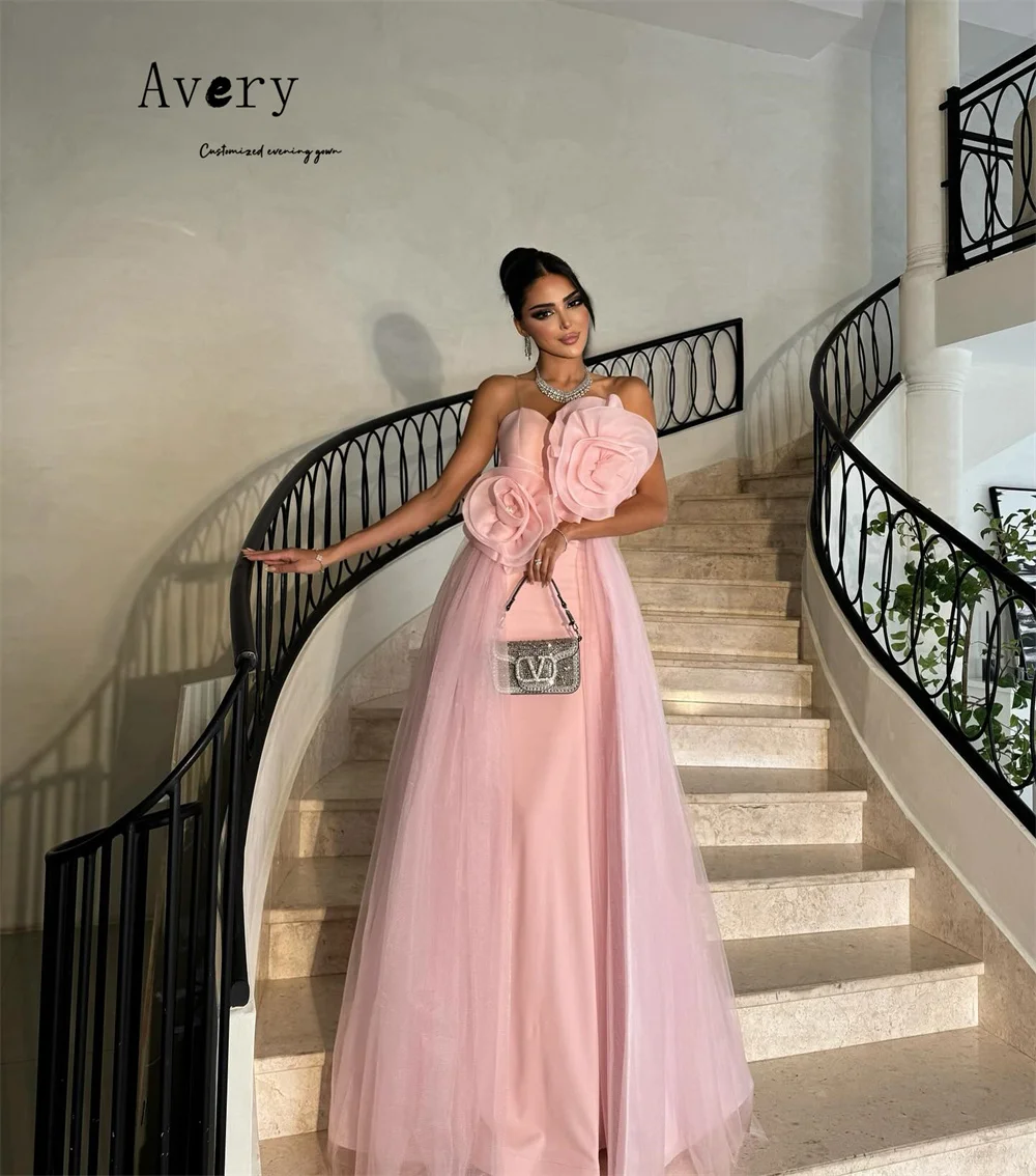 Avery Custom A-line senza maniche rosa con spalle scoperte eleganti abiti da notte 2025 donna abito da sera di lusso abito lungo da festa da donna
