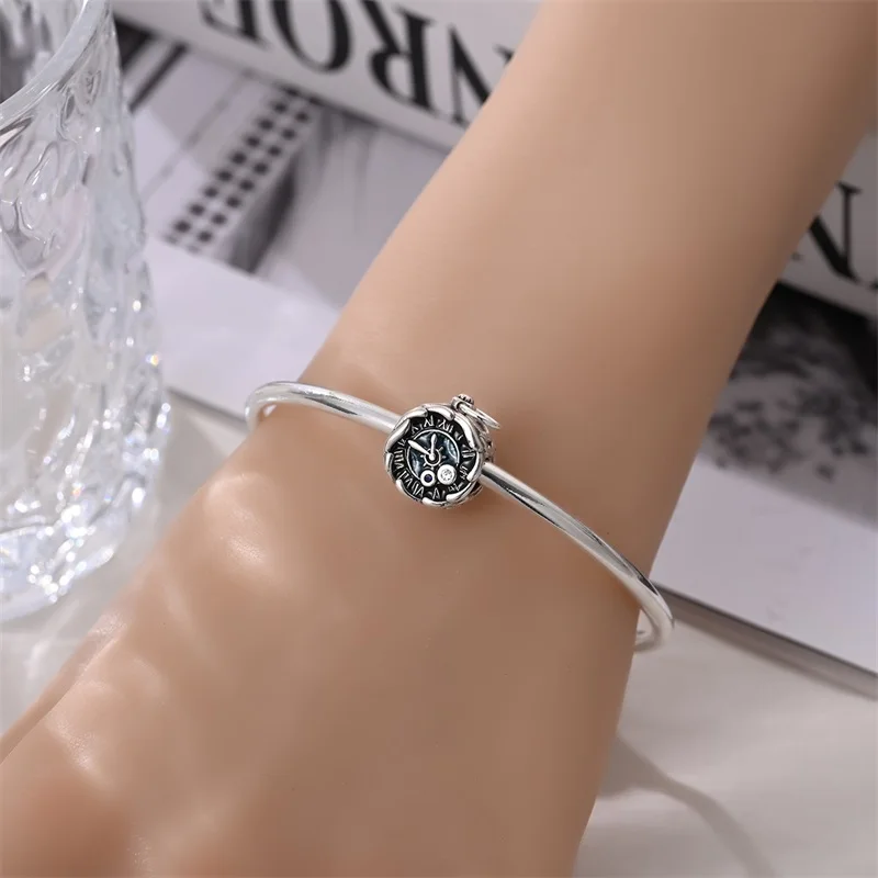 925 Sterling Silver Charms Bead CZ Zircon Retro Pocket Watch Dangle Fit Original Bracelet DIY Women Jewelry Gift - view 2
