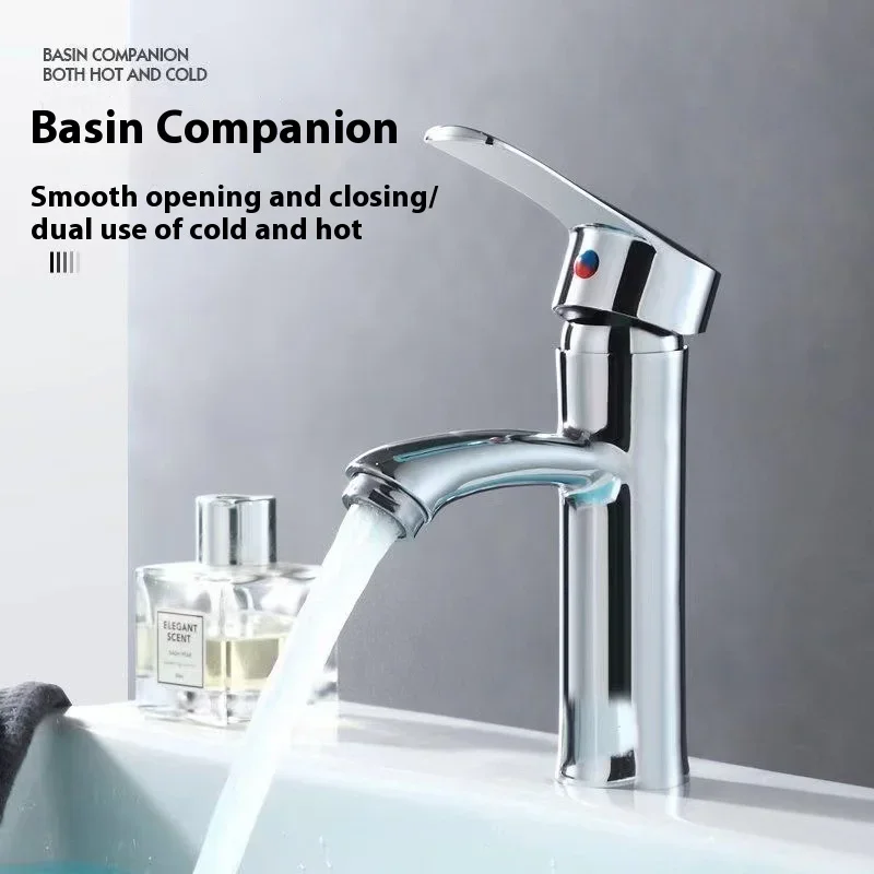

Bathroom Sink Faucet Hot And Cold Function with Accessory SetSilver Basin Sink Faucet Circular Nozzle