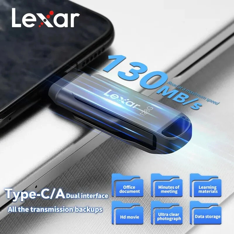 Lexar D400 USB Flash Drive USB 3.1 Type C/A Memory Stick Dual Slot USB Flash Drive 32GB 64GB 128GB 256G For Mobile Phone Compute