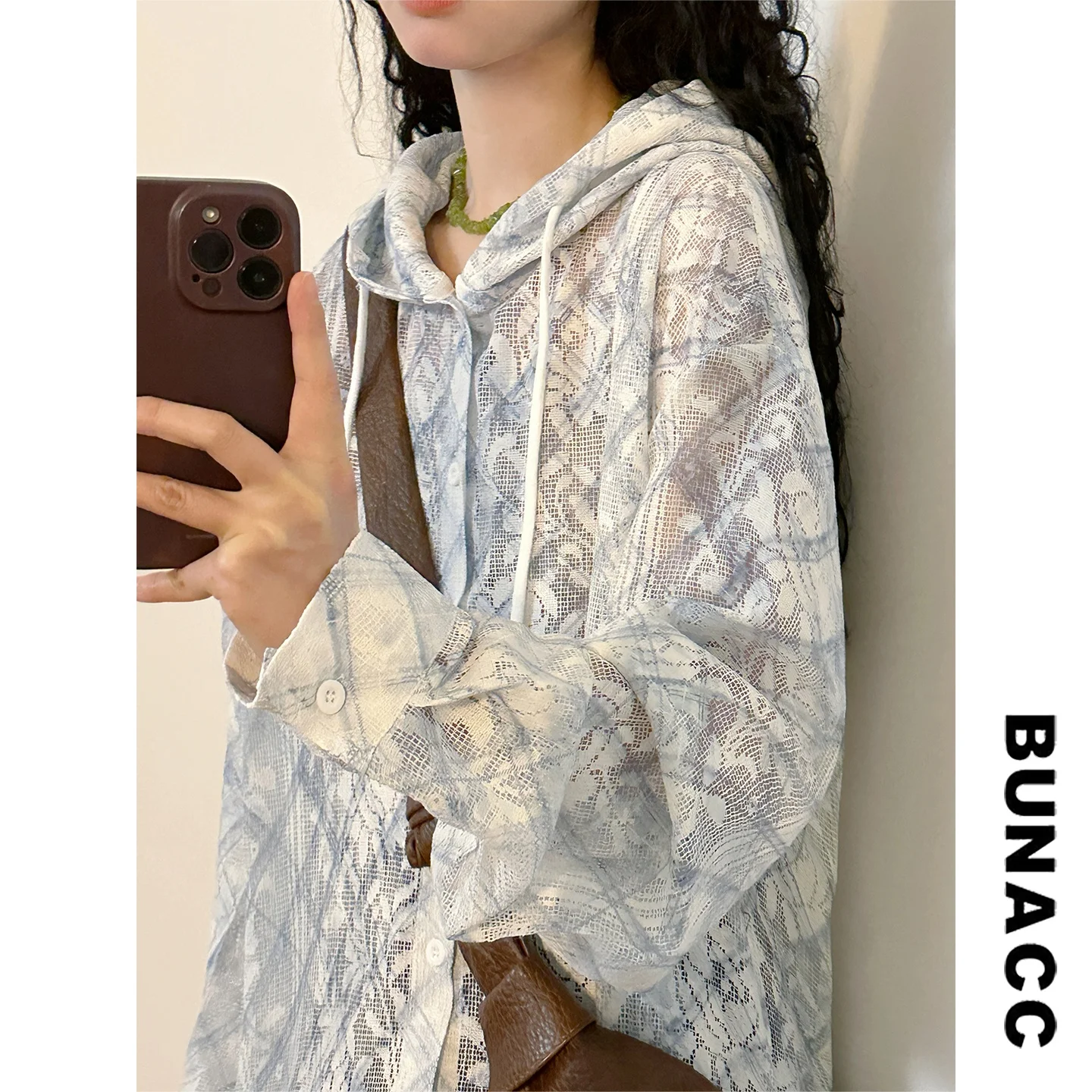 

Весенняя женская рубашка свободного кроя с длинным рукавом и узлом, сетчатый дышащий топ, модная повседневная блузка