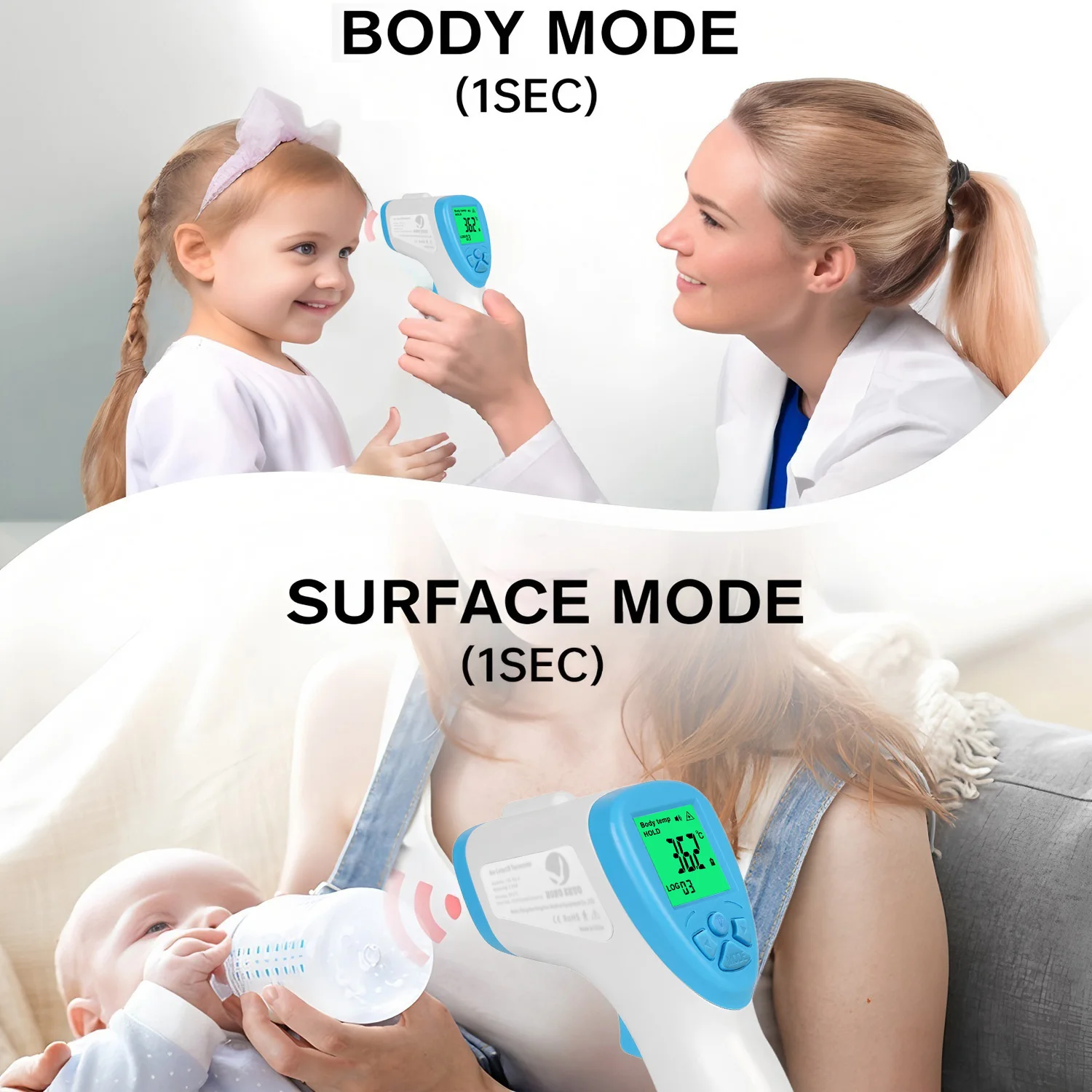 Infrared Forehead Thermometer Non‑Contact,Fast Reading Digital Thermometer with LCD Backlit,Memory Recall,Dual Body/Surface Mode