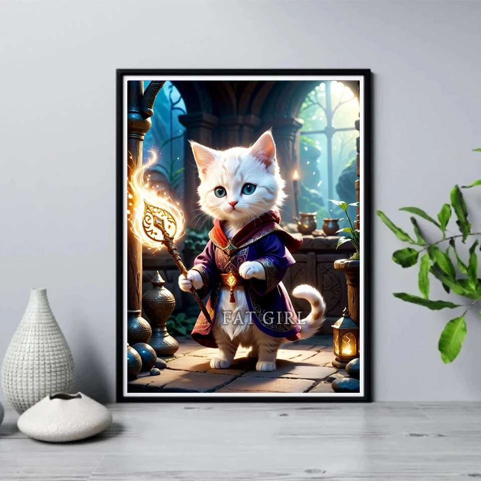 5D DIY Diamond Painting Magic Cat Cross Stitch Kits Diamond Mosaic Full Square Round Animals Embroidery Home Decor Gifts D107