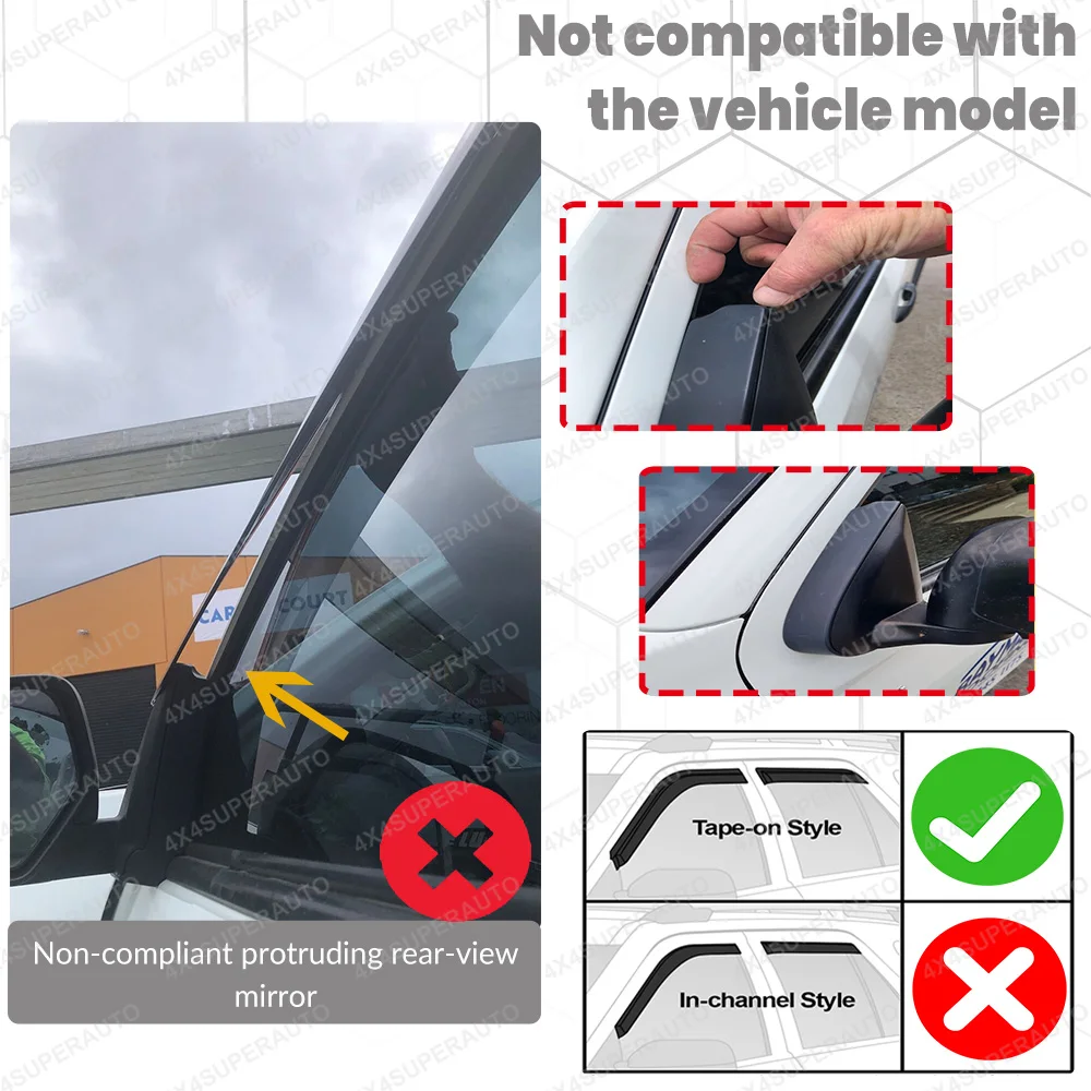 Window Deflector Rain Guard For Ford Ranger 2012~2022 Wildtrak Raptor XLT XL T6 T7 T8 Side Window Deflectors Smoked Black 4PCS
