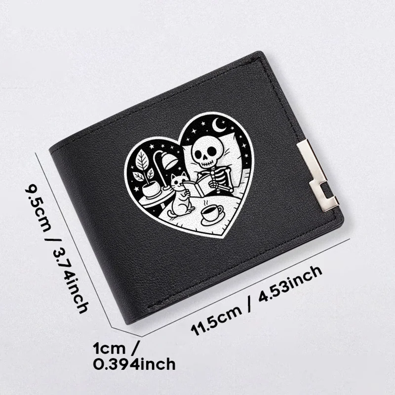 SKELET EN KAT HART DESIGN HEREN SLANKE PORTEFEUILLE PU-LEDER DUURZAAM LICHTGEWICHT BEDRIJF MODE ACCESSOIRE