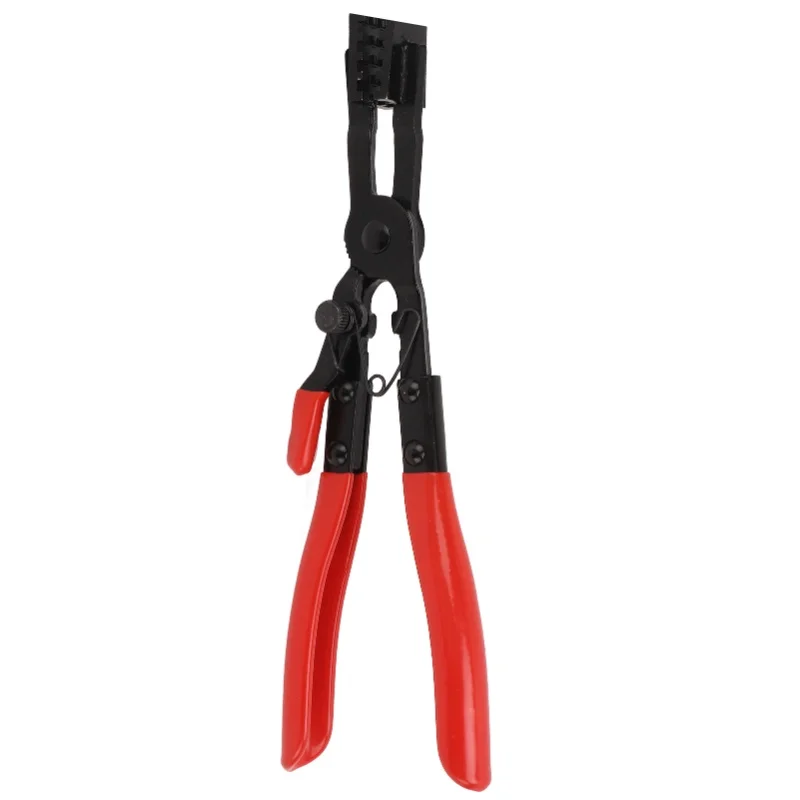 

Клещи для хомутов с металлическими текстурированными губками, короткой ручкой и удлиненным изогнутым наконечником для авторемонта