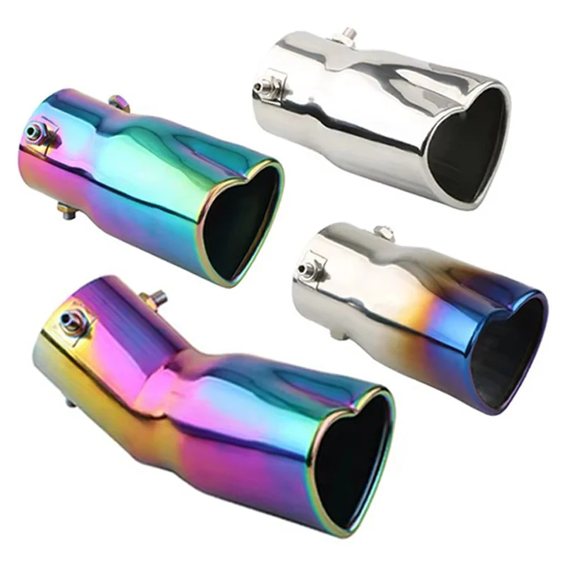 شكل قلب أنيق كاتم صوت ماسورة العادم رشاقته الفولاذ المقاوم للصدأ نظام العادم نهاية الأنابيب العالمي ذيل السيارة الخلفي الكروم العادم المستديرة #3