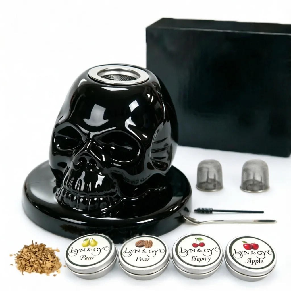 Cocktail Smoker Kit 4 Geschmacksrichtungen Bourbon Keramik-Totenkopf-Infuser Old Fashioned Drink Smoker Kit Geburtstagsgeschenke für Männer Väter – Detail 3