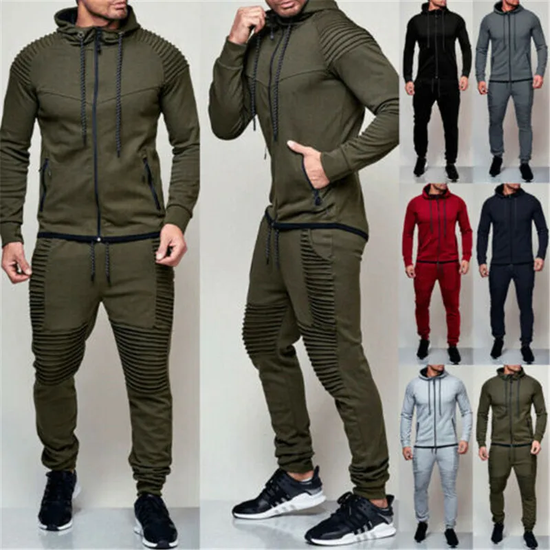 2022 Men Tracksuit Sport 2PCS Set Casual Jacket+Pants Jogging Athletic Trainer Solid Cotton Suit Runing Wear Men\'s Sport Suit