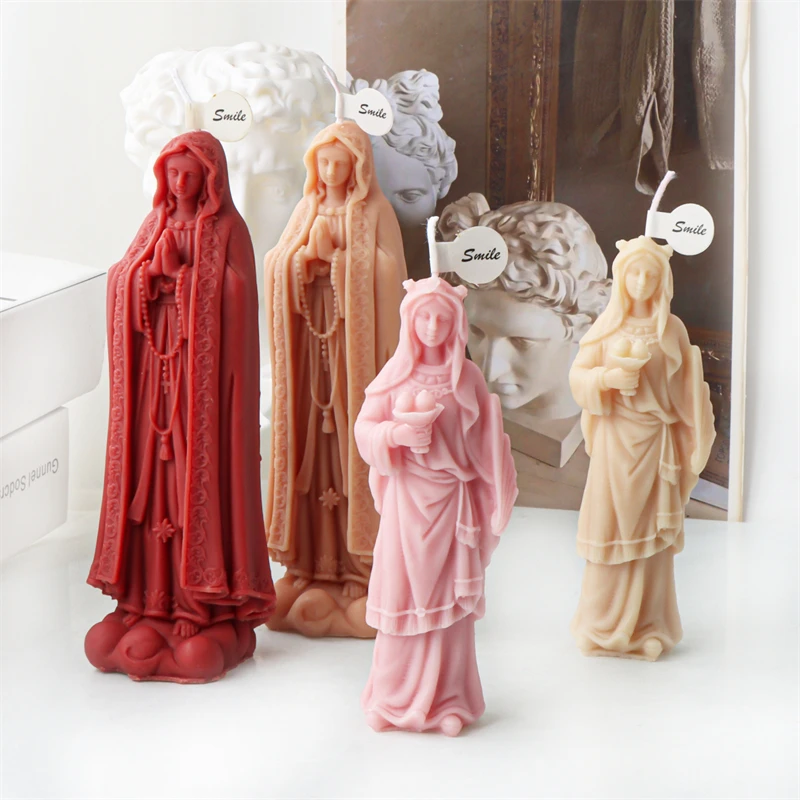 Virgin Mary Statue Candle Making Mold DIY Prayer Virgin Statue Sculpture Candle Plaster Decoration Mold Home Party Gift Mold
