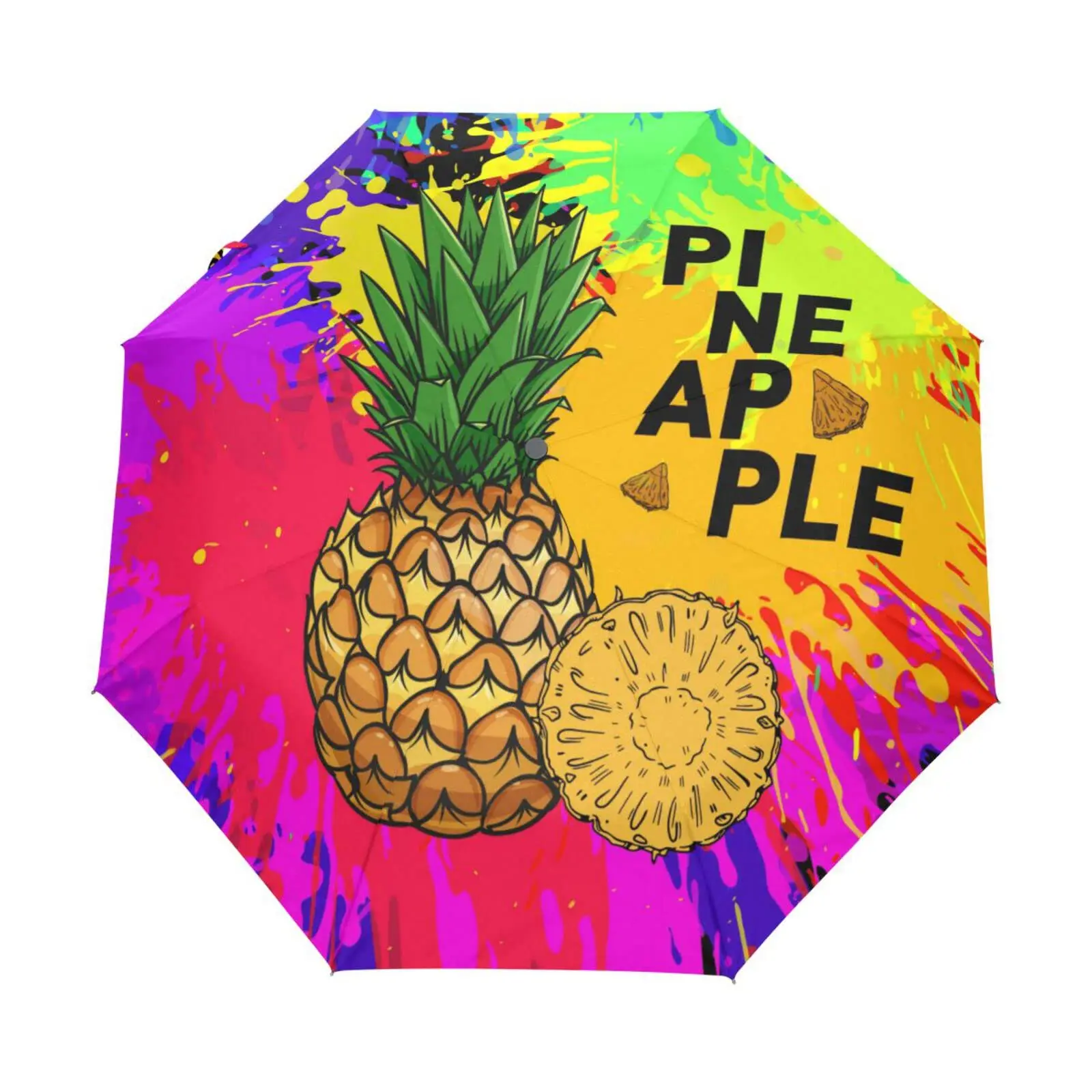 

Pineapple Splash Ink Tie Dye Folding Rain Sun Umbrella Tropic Fruit Travel Umbrellas Compact Lightweight Windproof for Teens