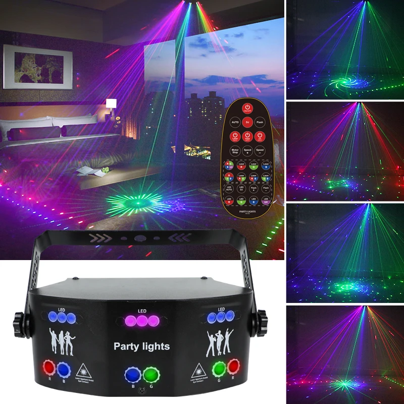 High quality 15 eye dj beam projector light sound activated 5 colors disco led holiday decoration party lights for Christmas Bar