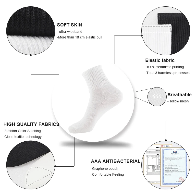 MiiOW 5 Pairs Cotton Socks Men Sports Socks Anti Odor Moisture Wicking Mid Tube Sock Antibacterial Breathable Man Business Socks