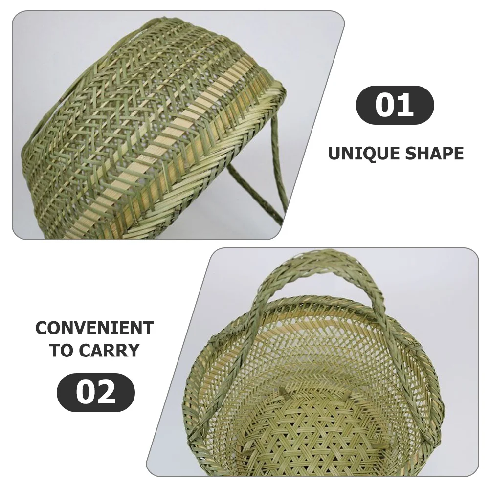 

Bamboo Woven Basket Handmade Portable Storage for Fruits Vegetables Eggs Kitchen Picnic Decorative Hand Woven Basket