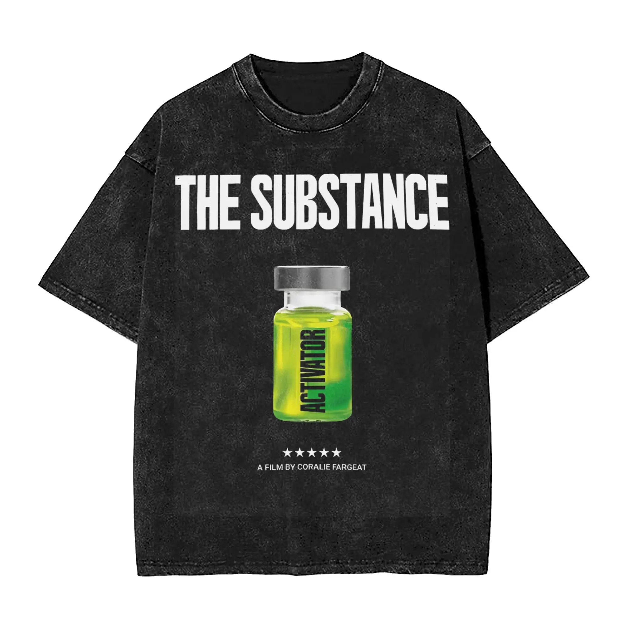 The Substance Movie Horror Moore Washed T Shirts Streetwear Hip Hop Vintage T-Shirt Tees Men Women Short Sleeve Harajuku Graphic