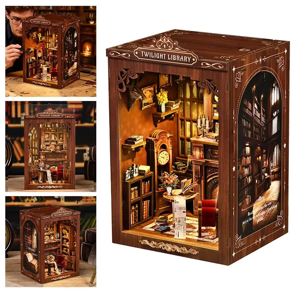 

Book Nook Kit Wooden Mini Doll House DIY Kid Birthday Gift Handmade Christmas Gift Bookshelf Room Home Decor
