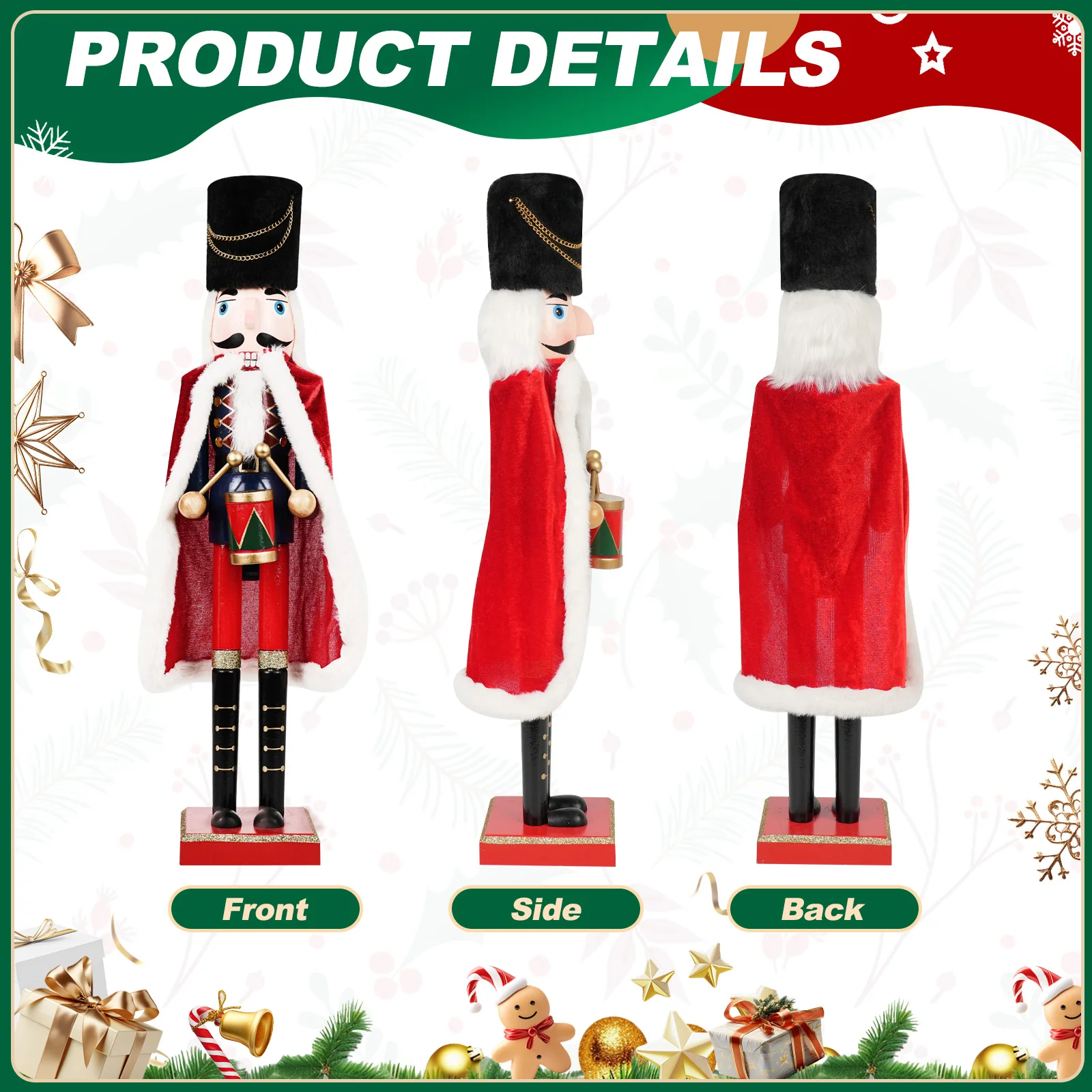 

Festive Red Cape Nutcracker Puppets Elegant Wooden Soldier Decor for Your Christmas Party