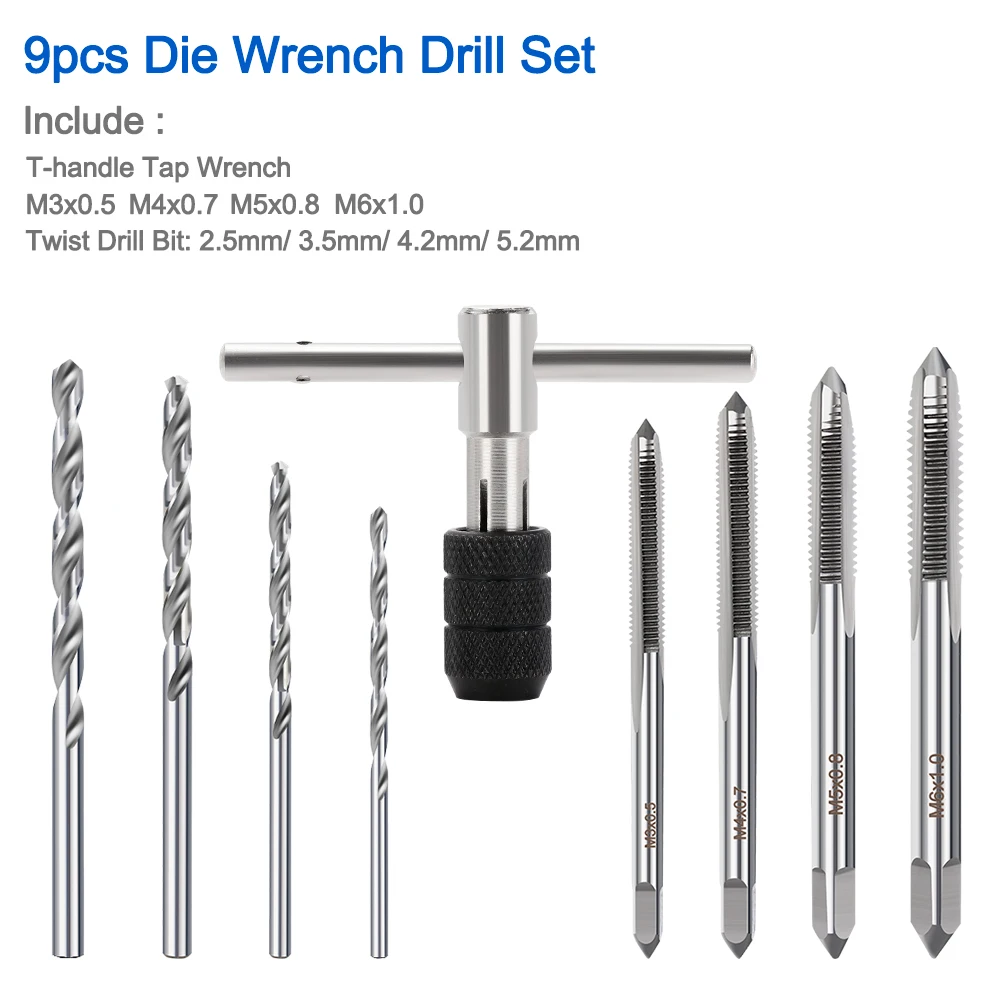 CMCP 6/8/9 stücke Einstellbare M3-M12 T-Griff Ratsche Gewindebohrer Halter Schlüssel Windeisen Bohrer Set Schraube Gewinde Gewindebohrer Bohrer Hand Werkzeuge – Detail 5