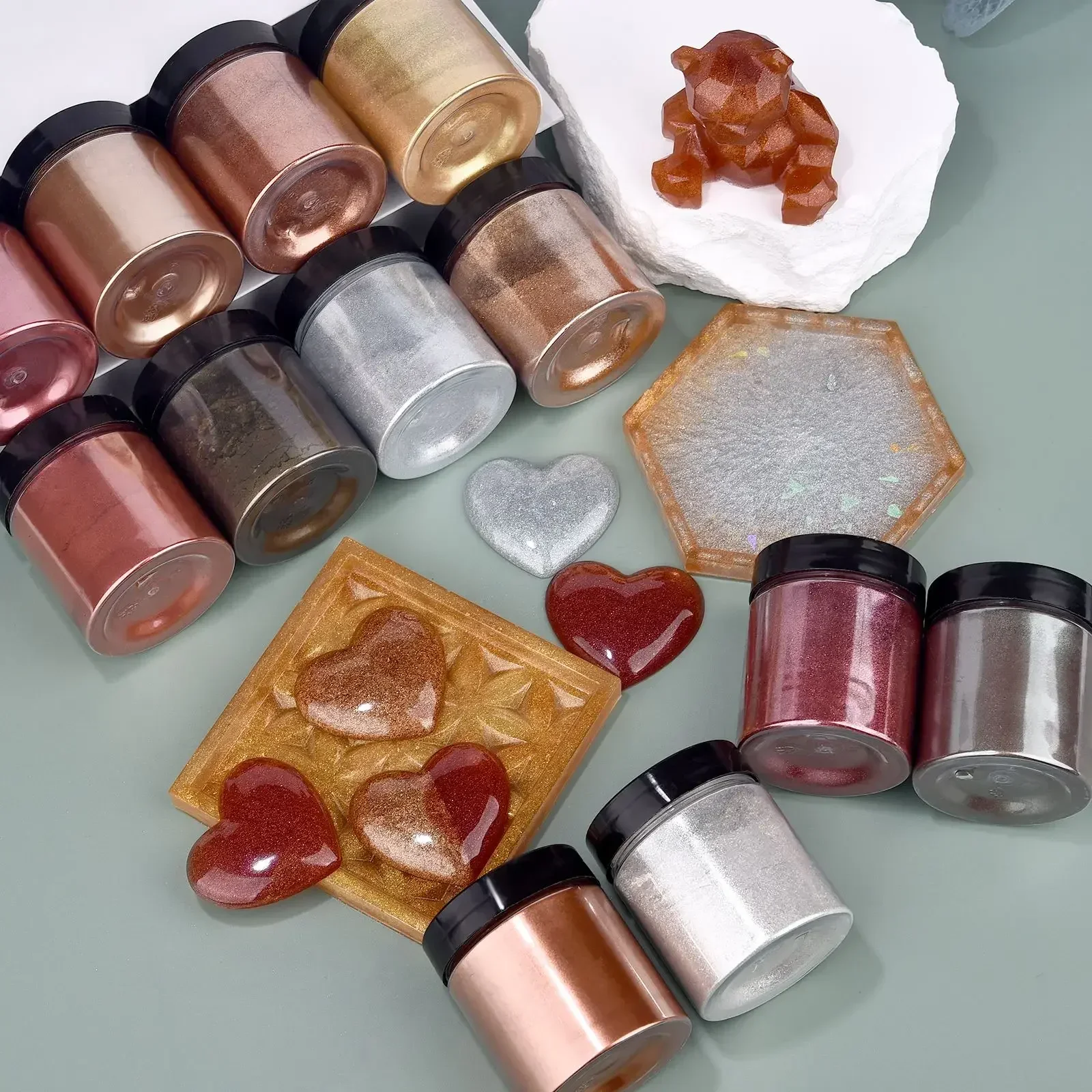 50 g/bottiglia Metallic Glitter Powder Oro Argento Colore Pigmento Perlato Pigmento Colorante Resina UV Epossidica Creazione di gioielli