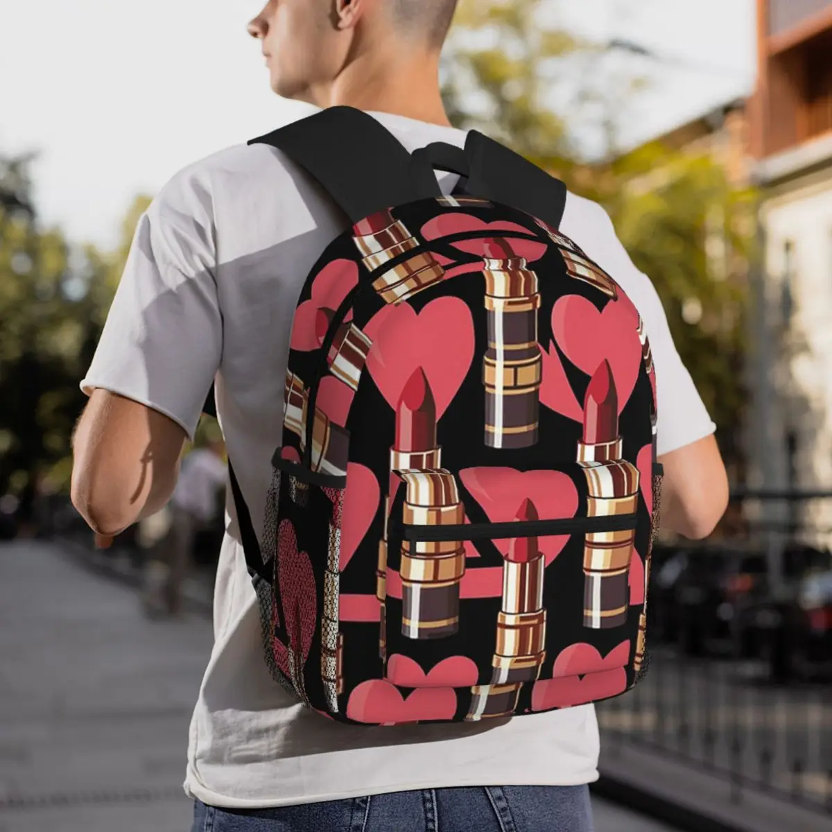 

Lipsticks And Hearts Abstract Pattern Backpack Daypack Large Capacity Kids BookBag School Bag Shoulder Bags for Men Women