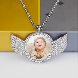 Personalisierte Engelsflügel Pendant mit Babyfoto, Langkette, Strass, Paste, benutzerdefinierte Glaskuppel, Bild, benutzerdefinierter Schmuck 10 Hauptverkaufsanhänger Bebe - №2