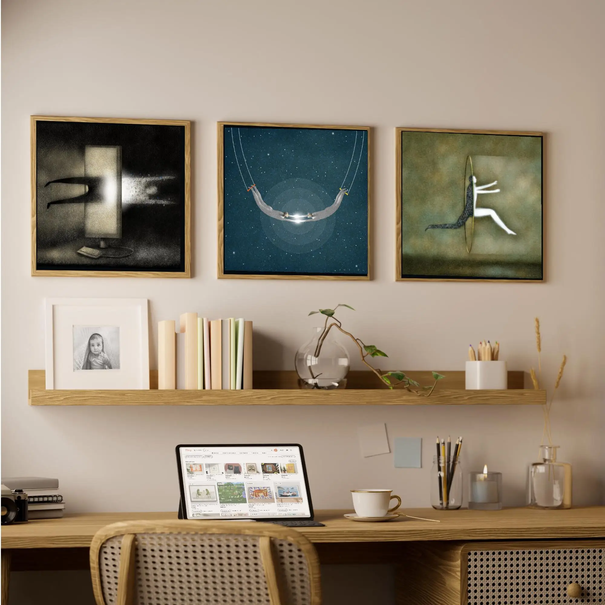 3Pcs Surreal Abstract Canvas Decor, Unframed Canvas Wall Art Prints, Fantasy Figure Poster for Living Room Bedroom Home Decor