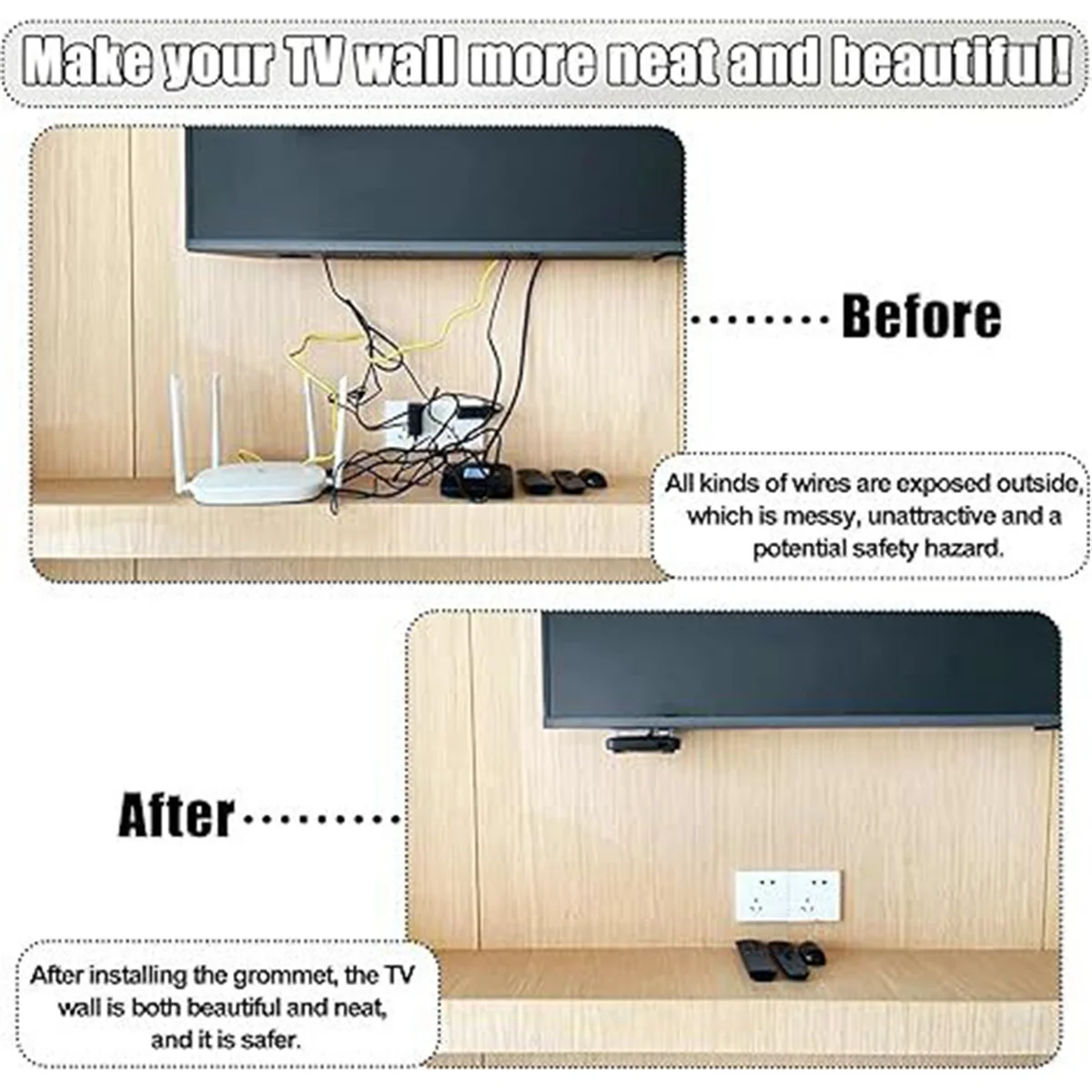 ABQR 6 個テレビコードハイダー 2-3/8 インチ (60 ミリメートル) 壁ケーブル管理キットコードハイダー壁掛けテレビ用ホールソードリルアタッチメント B