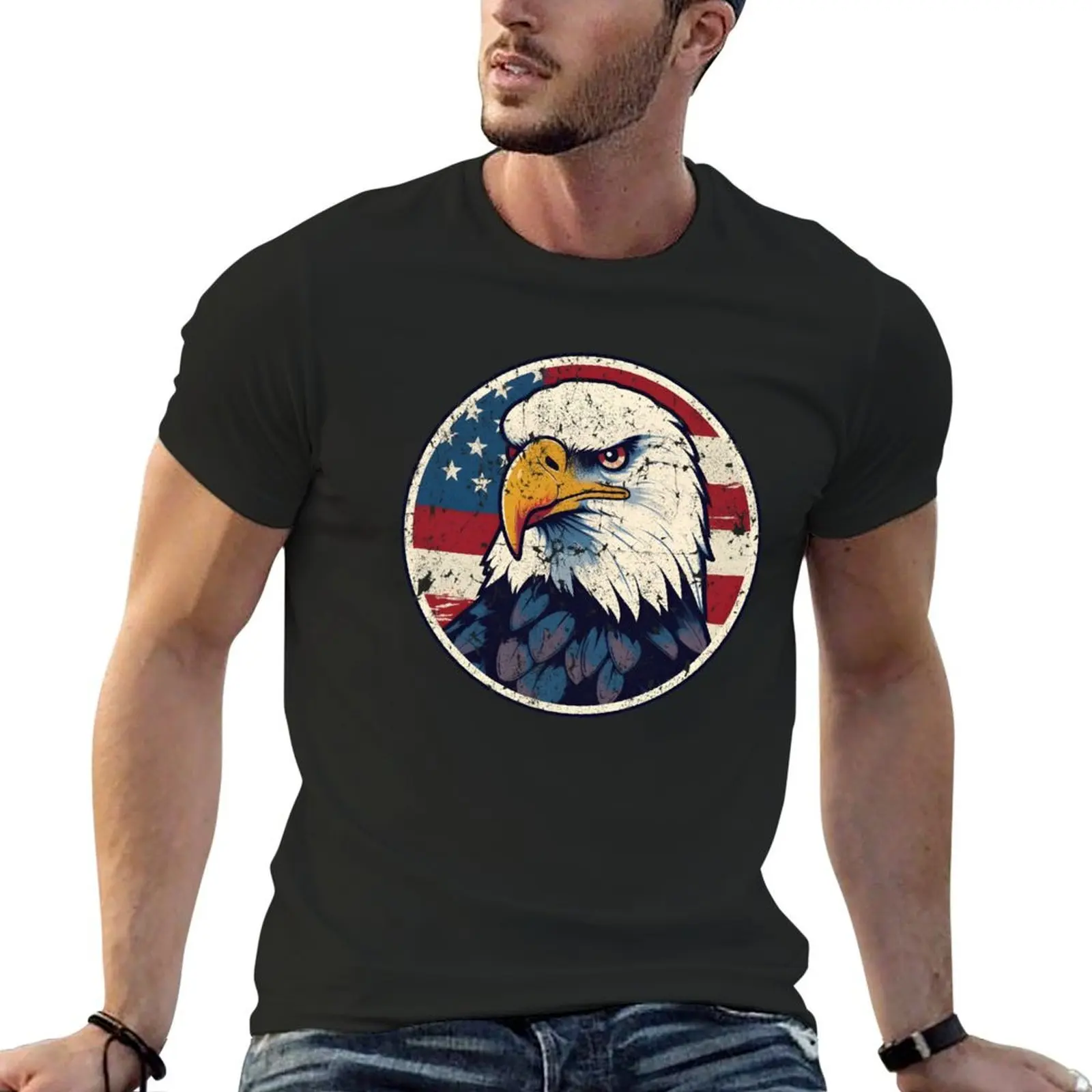 American Eagle. American Flag. T-shirt summer top boys whites customizeds summer clothes tshirts for men