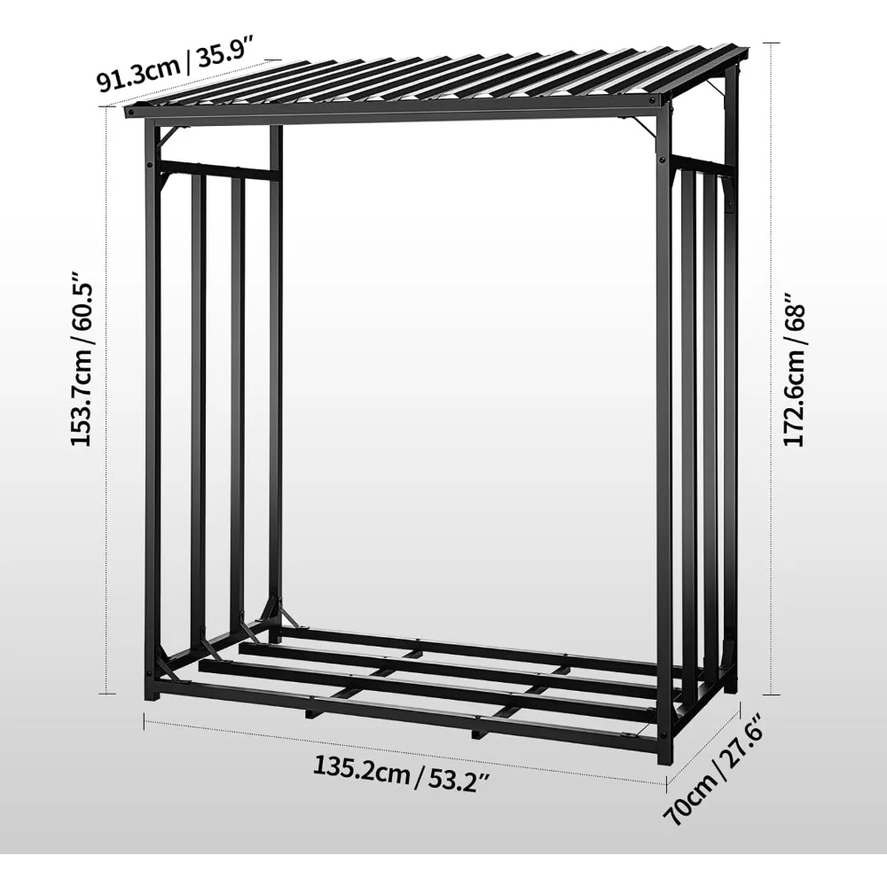 Heavy Duty Metal Firewood Rack, Storage Shed Holder Wood Racks, Outdoor Firewood Racks with Cover Log Rack Fireplace Fire Pits