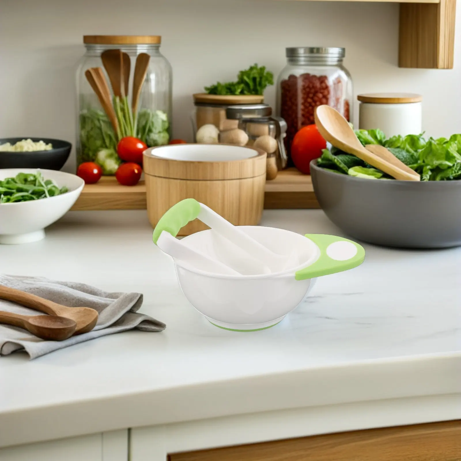 

1Set Baby Food Masher Bowl Portable Ergonomic Grinding Bowl for Infant Complementary Food Mashing Puree Travel Outdoor Easy