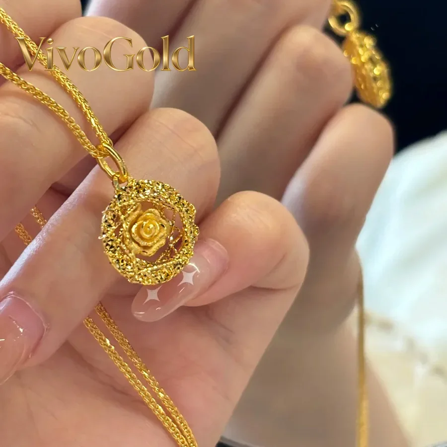 VivoGold VivoGold High-quality 9999 gold necklace for women's flashing rose garden 2025 new temperament hollow 24K high-end coll