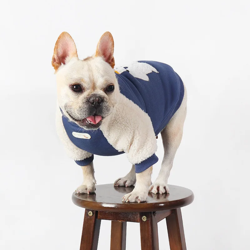 Winter New Padded Thickened Splicing Warm Pet Clothes French Bulldog Pug Schnauzer Dog Hoodies Small And Medium Dog Clothes