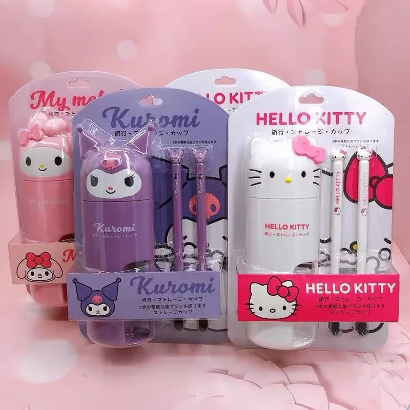 

Sanrio New Hello Kitty Kuromi My Melody Kawaii Anime Cartoon Toothbrush Cups Suit Travel Size Go Out Portable Gifts for Girls