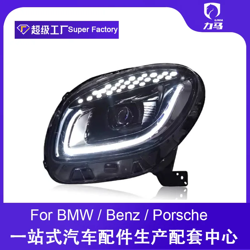 FOR 2015-2019 Mercedes-Benz Smart Headlight Assembly, Modified Blue-tinted LED Projector with Daytime Running Lights